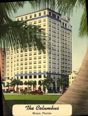 The Columbus — Miami, Florida — Bilhete postal antigo Curtech-Chicago