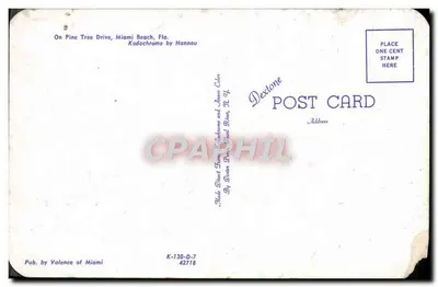 Vue d'une propriété sur Pine Tree Drive — Miami Beach, Floride — éditeur Dexttone, série K-130-D-7 — Verso