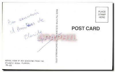 Vista aerea di Key Biscayne — Florida — editore Gulf Stream Card Co. — Verso