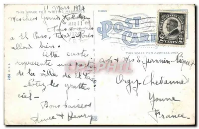El Paso, Texas — Céu em constante mudança — editor H.S. B. n°2156 — Verso