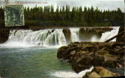 Williamette Falls, Portland, Ore. — vista das quedas — publicada por Knight Drug Co.