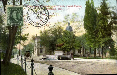 Fonte Thompson e Edifício do Tribunal do Condado, Portland, Ore. — M. Ridder, Publ., Los Angeles, Cal. No. 9197