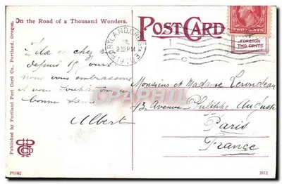 Balancing Rock no rio Willamette, Oregon — Publicado por Portland Post Card Co. — P1082 — Verso