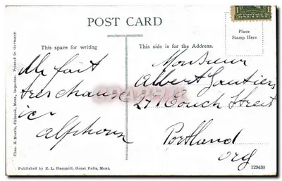 Casa do Tribunal de Great Falls, Mont. — Editor E. L. Hammill, n° 129430 — Verso