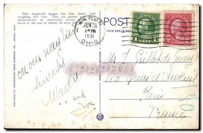 Good Year-Zeppelin Dock, Akron, Ohio — hangar i balon powietrzny — wydawca Independent Drug Sundries, Inc. nr OA3033 — Rewers