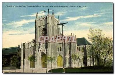 Igreja Nossa Senhora Perpétua — Hunter Ave. e Broadway — Kansas City, Missouri — Editor Elite Post Card Co.