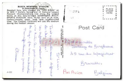 Estádio Busch Memorial — St. Louis — ST. LOUIS CO. POSTCARD CO. — Verso