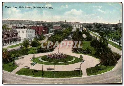 Paseo da 17ª Rua, Kansas City, Mo. — vista panorâmica de um parque com trilhas e flores — editor Max Bernstein, n° 18474