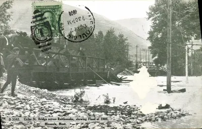 Cedar St. Bridge across Rattlesnake — détruit par inondation — A. D. Price, Missoula, Mont. n° D 3162