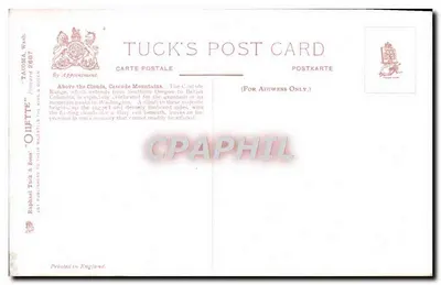 Acima das nuvens, Montanhas Cascades, Washington — Oulette & Bon's, Tuck's Post Card — Verso