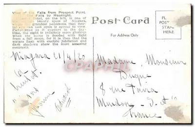 Widok z Prospect Point w nocy na Wodospady Niagara — wydawca BIST, nr 8157 — Rewers
