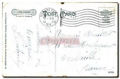 Spadzistki Niagara — Widok z lodowym krajobrazem — Wydane przez The Buffalo News Company, nr 10272 — Rewers