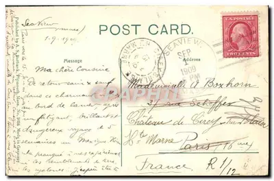 Uitgang van Billington Sea, Morton Park, Plymouth, Mass. — watervista met boot — uitgever A.S. Portland, n° AVU310 — Achterkant