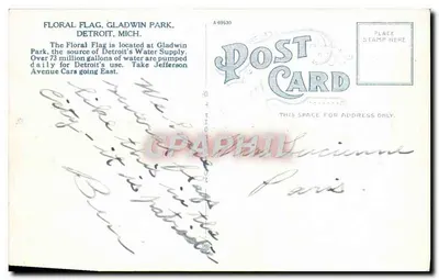 Bandeira Floral, Gladwin Park, Detroit, Mich. — editor Post Card, n° A 69530 — Verso