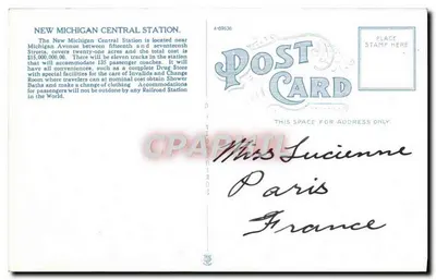 Neue Michigan Central Station — Detroit, Mich. — Verlag A-69536 — Rückseite