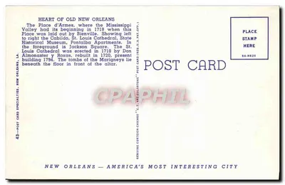 Place d'Armes — New Orleans — Publisher C.T. Artcolortone Chicago — Back
