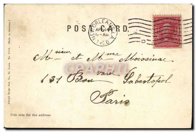O Edifício do Hibernia Bank and Trust — Nova Orleans, La. — Adolph Seiffe Pub. Co., St. Louis, No. 2376 — Verso