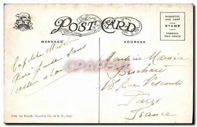 Stacja Morska U.S., Zatoka San Francisco, Kal. — widok wyspy z nabrzeżem i budynkami — Pacific Novelty Co. S.F. Kal. — Rewers