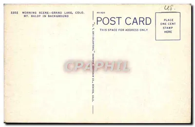 Lago Grande, Colorado — Montanha Baldy em segundo plano — Sanborn Souvenir Co., Denver, Colo. n° 2202 — Verso