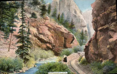 Platte Canon, Colorado — vista do cânion com via férrea — H.R. Schmidt & Co, Wichita-Denver