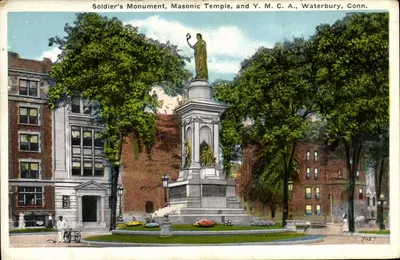 Monumento dos Soldados, Templo Maçônico e Y. M. C. A., Waterbury, Conn. — série 7027 — Morris Berman, New Haven, Conn.