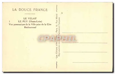 Le Puy (Haute-Loire) — Vista panorâmica da cidade tirada da Côte Rocheaurnaud — Les Éditions d'Art VON, Paris — Verso