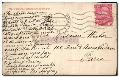 Praga. Castelo de Fürstenberg e Hradčany — editor não visível, número de série ilegível — Verso