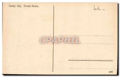 Český Ráj. Hrubá Skála — widok panoramiczny z zamekiem i skałami — n° 2058 — Rewers