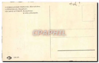 Avenida principal — Stubnianské Teplice — editor JKO, n° 123/37 — Reverso