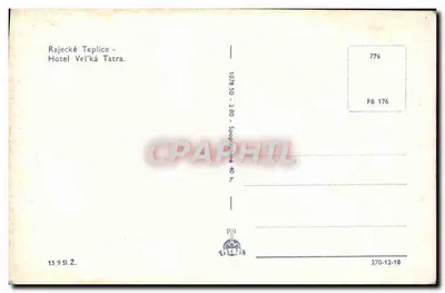 Hotel Velká Tatra — Rajecké Teplice — n° 270-12-10 — Rewers