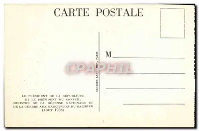 O Presidente da República e o Presidente do Conselho, ministro da Defesa Nacional e da Guerra nas manobras do Galibier — Georges Lang, impr. Paris — Verso