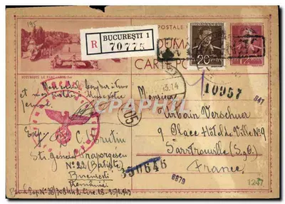 Entier Romênia para Sartrouville França carimbo de censura alemão 1943