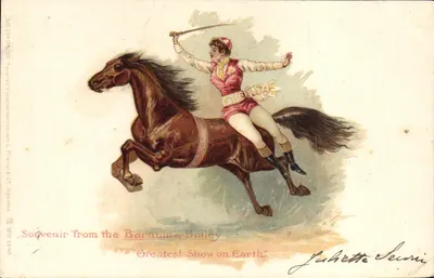 Kawaler na koniu z mieczem — Souvenir z cirku Barnum & Bailey — wydawca L. Fränd & Cie, N° 1547