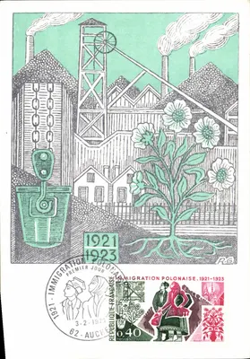 Imigração Polonesa 1921-1923 — Cinquentenário da chegada em massa dos imigrantes Poloneses à França — Desenho original de Roger Genot, Edições J. Farcigny - 9241 Courbevoie