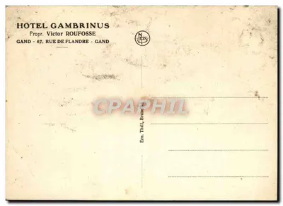 Hôtel Gambrinus — façade de café-restaurant avec enseignes 'Gambrinus' et 'Biereres & Cie' — éditeur Neis, Gand — Rewers