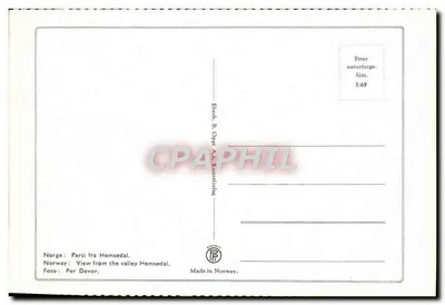 Widok doliny Hemse dal — Norwegia — wydawca Beth B. Opp A/S, seria 5/69 — Rewers
