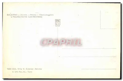 Bilhete postal antigo Salerno - Duomo - Interior - Altar principal — A Assunção (pintura de Luca Giordano) — editor V. Cataneo, n° 7529 — Verso