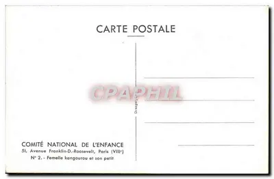 Fêmea canguru e seu filhote — COMITÉ NATIONAL DE L'ENFANCE, Paris (VIIIe) — N° 2 — Verso