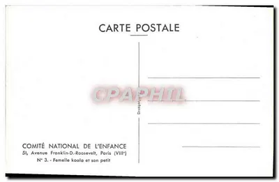 Fêmea canguru e seu filhote — Comité National de l'Enfance, Paris — Verso