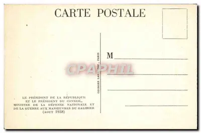 Der Präsident der Republik und der Präsident des Rates, Minister des Krieges bei nationalen Manövern — August 1938 — Georges Lang, Verlag Paris — Rückseite