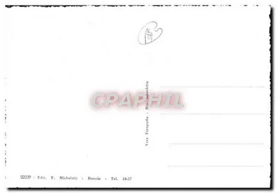 Lago di Garda - Gardone Riviera — widok na jezioro i ścieżkę zdrapana drzewami — Wydawnictwo F. Micheletti, Brescia — Rewers