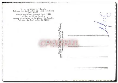 Vierge de Canolic — Patronne de Sant Julia de Loria (Andorre) — Édition Jean Meré — Verso