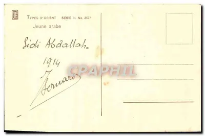 Jovem árabe — Série Types d'Orient III n°2527 — Lehner & Landrock, fot. Tunis — Verso