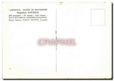 Paquebot Esperia — Adriatica, Società di Navigazione — I.G.D.A. Novara 1955 — Verso