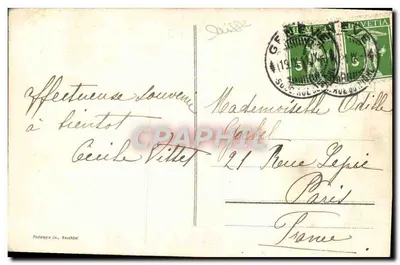 Genève et le Mont Blanc — vue de la ville et du lac avec le Mont Blanc en arrière-plan — éditeur Phototypie Co., Neuchâtel, n° 8137 — Back