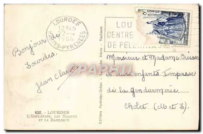Bilhete postal antigo Lourdes A Esplanada As Rampas E A Basílica — Verso