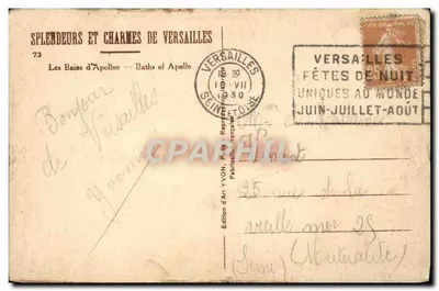Os Banhos de Apolo — Versailles — Edição de Arte Yvon, n°73 — Verso
