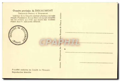 Ossuário provisório de Douaumont — Interior da capela abrigando vários caixões — Héloïgrevure das Impresoras Reunidas — Verso