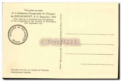 Ossuaire de Douaumont — Uroczystość otwarcia — Komitet Ossuaire — Rewers