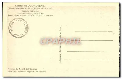 Estátua de Santa Joana d'Arc — Ossuário de Douaumont — Héliogravure Imprimerie de Nancy — Verso